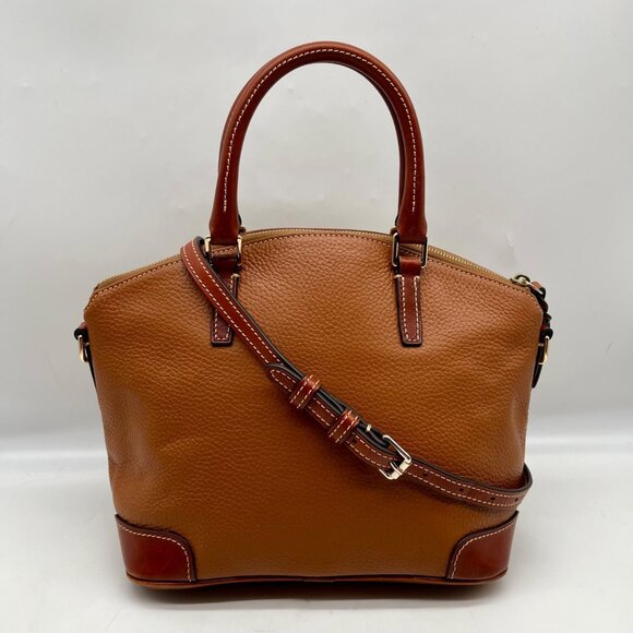 Dooney & Bourke Brown Pebbled Grain Leather Charli Covertible Satchel Bag - Picture 2 of 11